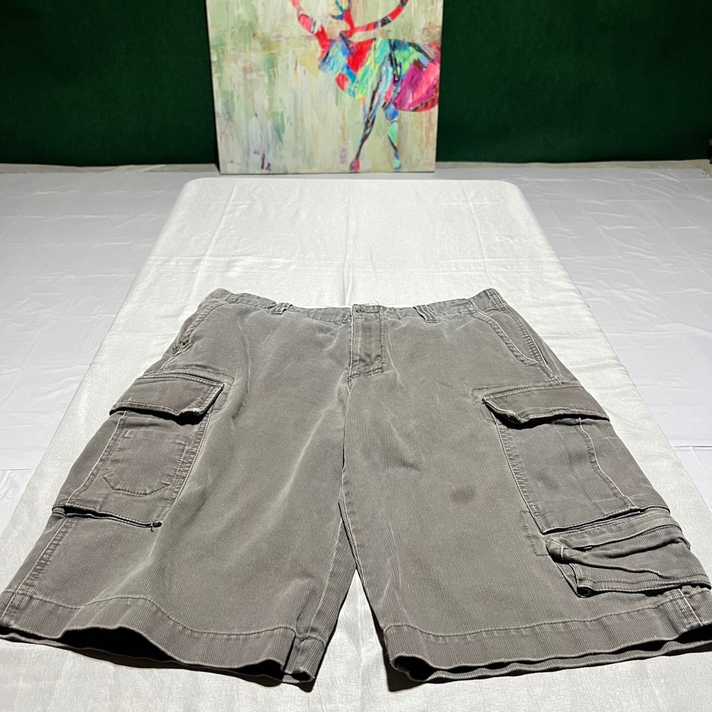 Express Mens Grey Corduroy Cargo Shorts Size 34 Relaxed Fit Cotton Multi-Pocket